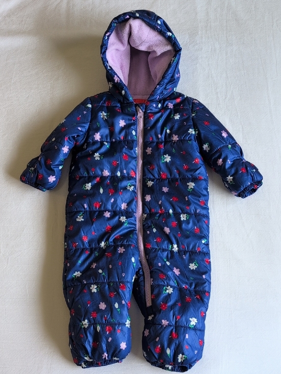 Joe Fresh Other - Joe Fresh Floral Puffer Snowsuit Fleece Lined One Piece Bunting Baby Girl 6-12M